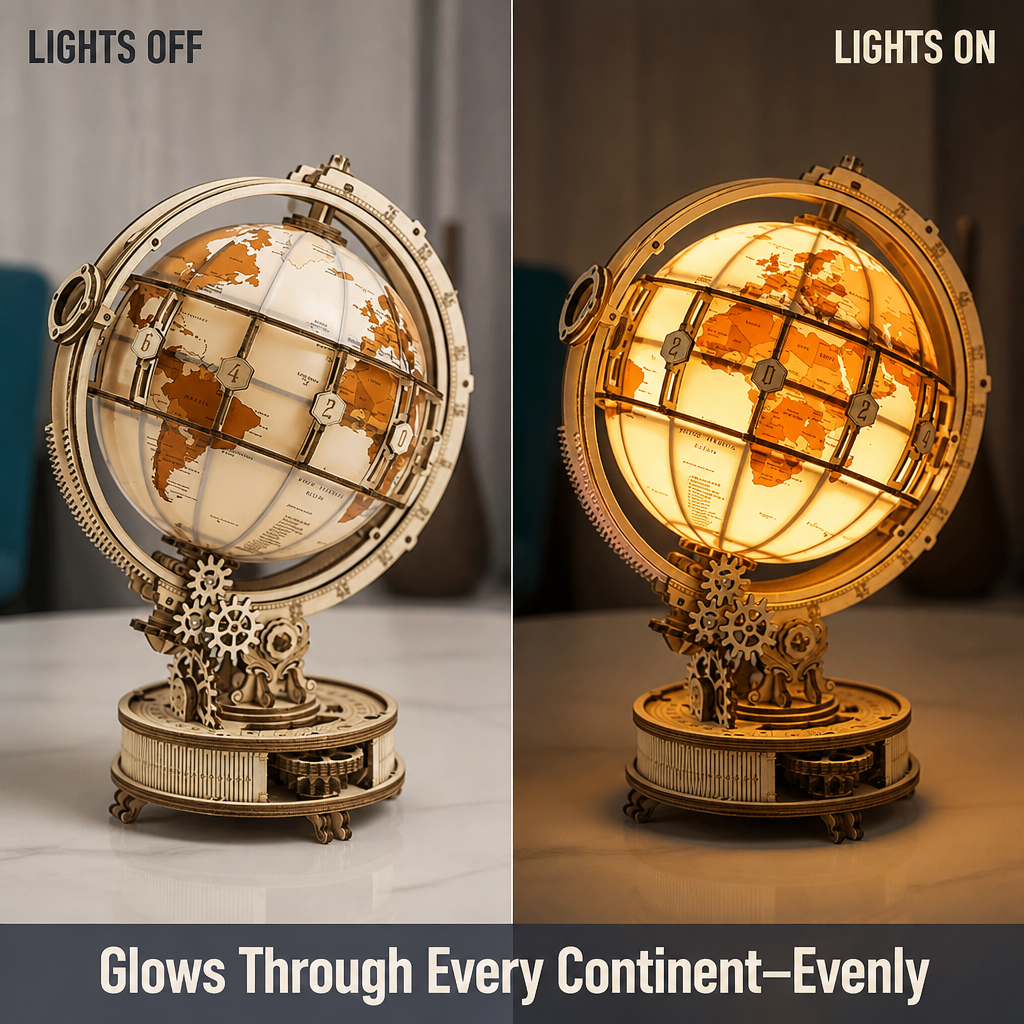 LumoraSphere™ — Click Together a Radiant Wooden Globe That Also Serves as Decor
