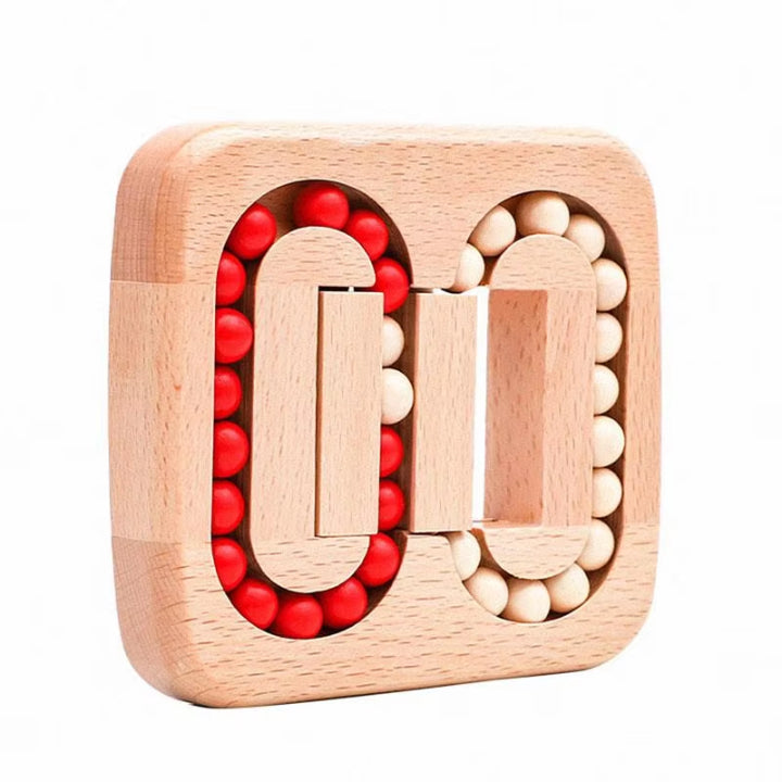 Wooden puzzle game with rotating pieces