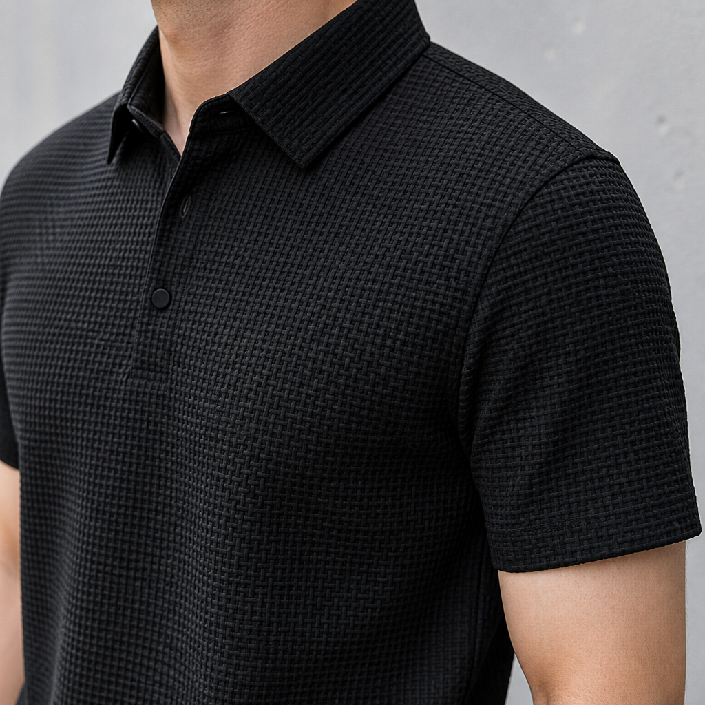 VentraBreeze™ – Breathable Textured Knit Polo Featuring Snap-Button Placket