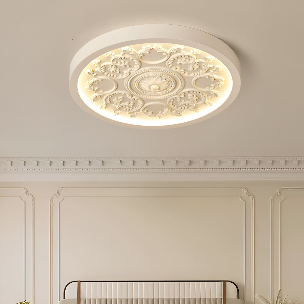 Ceiling lamp with raised floral pattern – Remote adjustable dimming