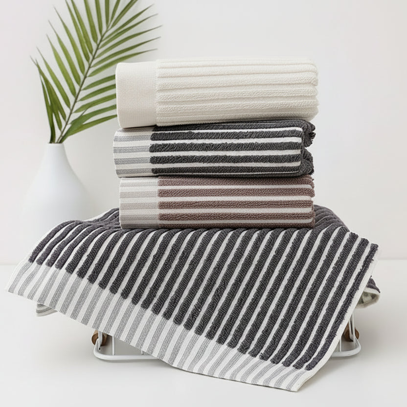 Chic Cotton Loop Towels Set with Stripes for Easy Hanging