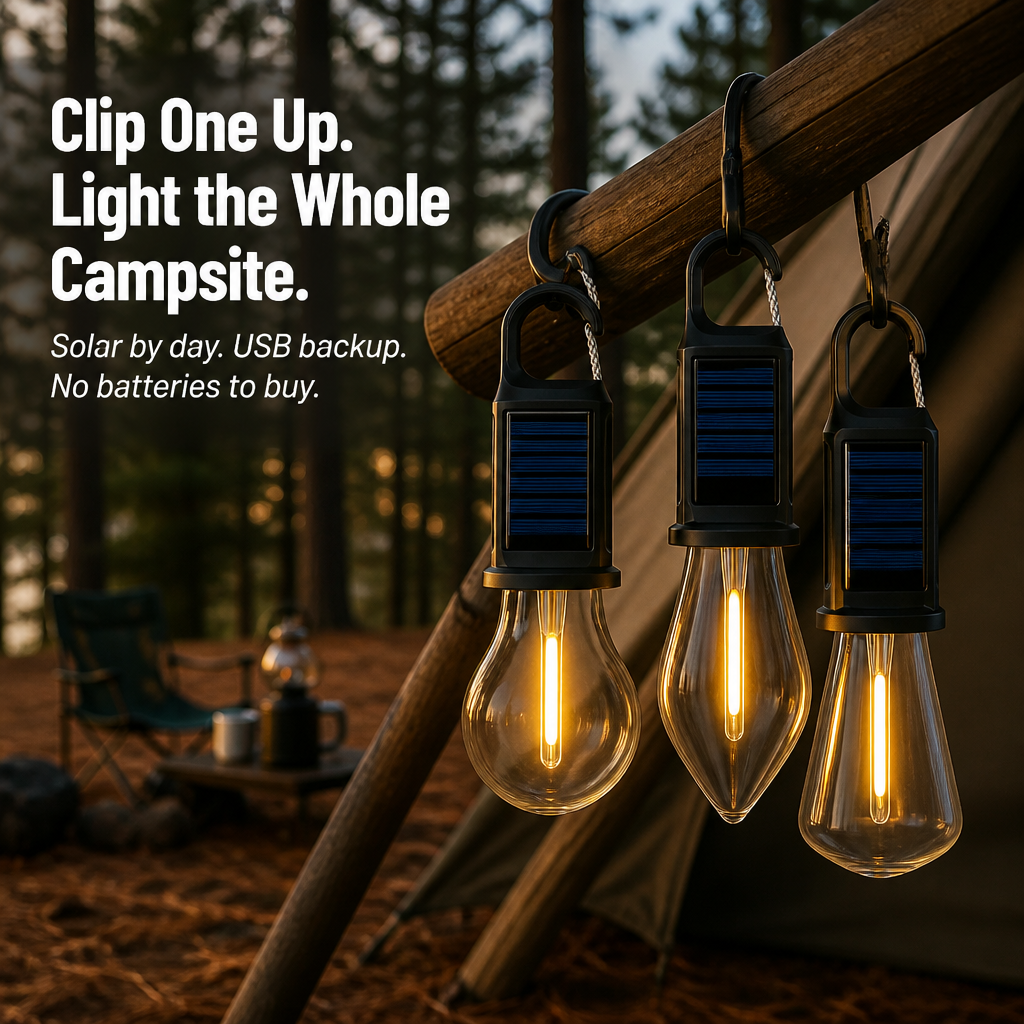 LumaVibe™ — Clip-On Solar Bulb Illuminates Entire Tent Overnight, No Batteries Required