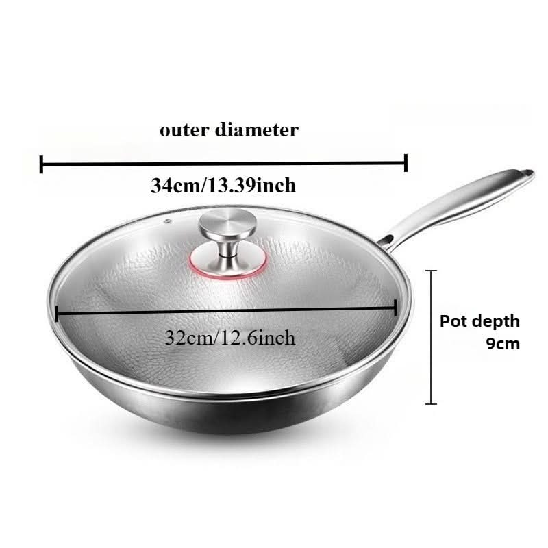 Hammered Stainless Steel Wok with Sturdy Glass Lid