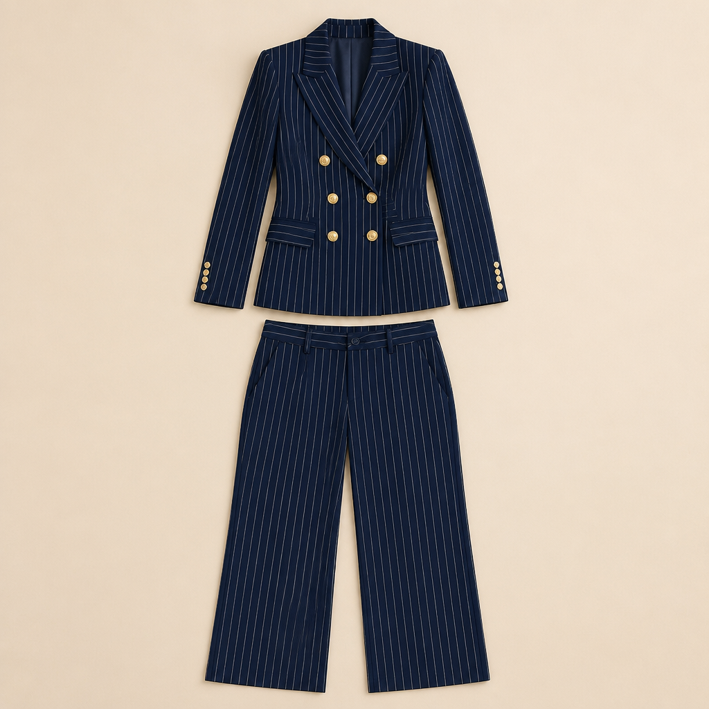 Lumiera™ – Custom Pinstripe Double-Breasted Blazer Suit Set