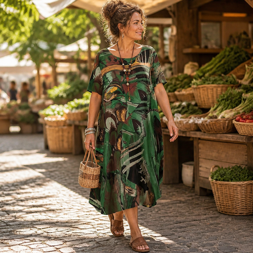 ZephyraWave™ – Breezy Bohemian Abstract Pattern Summer Dress