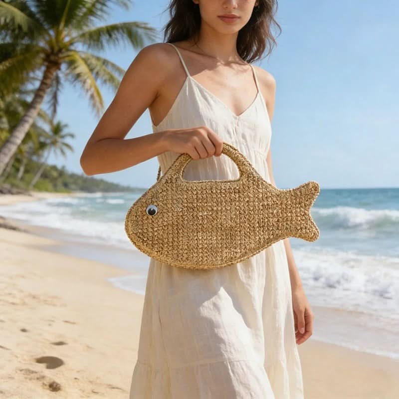 Raffia Clutch Bag in Fish Shape Design