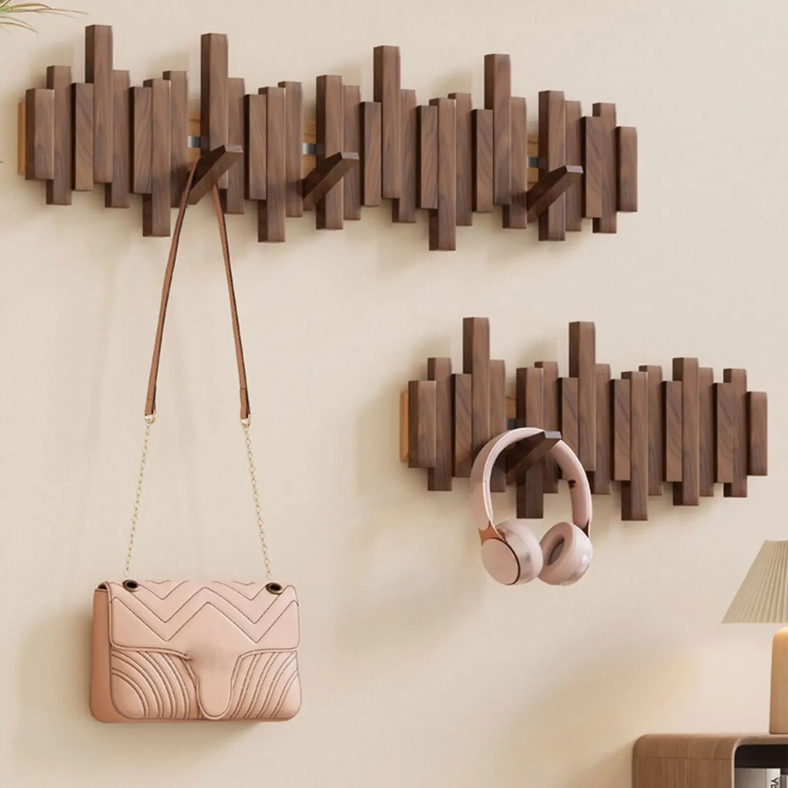 Elegant Wooden Wall-Mounted Coat Organizer with Magnetic Hooks
