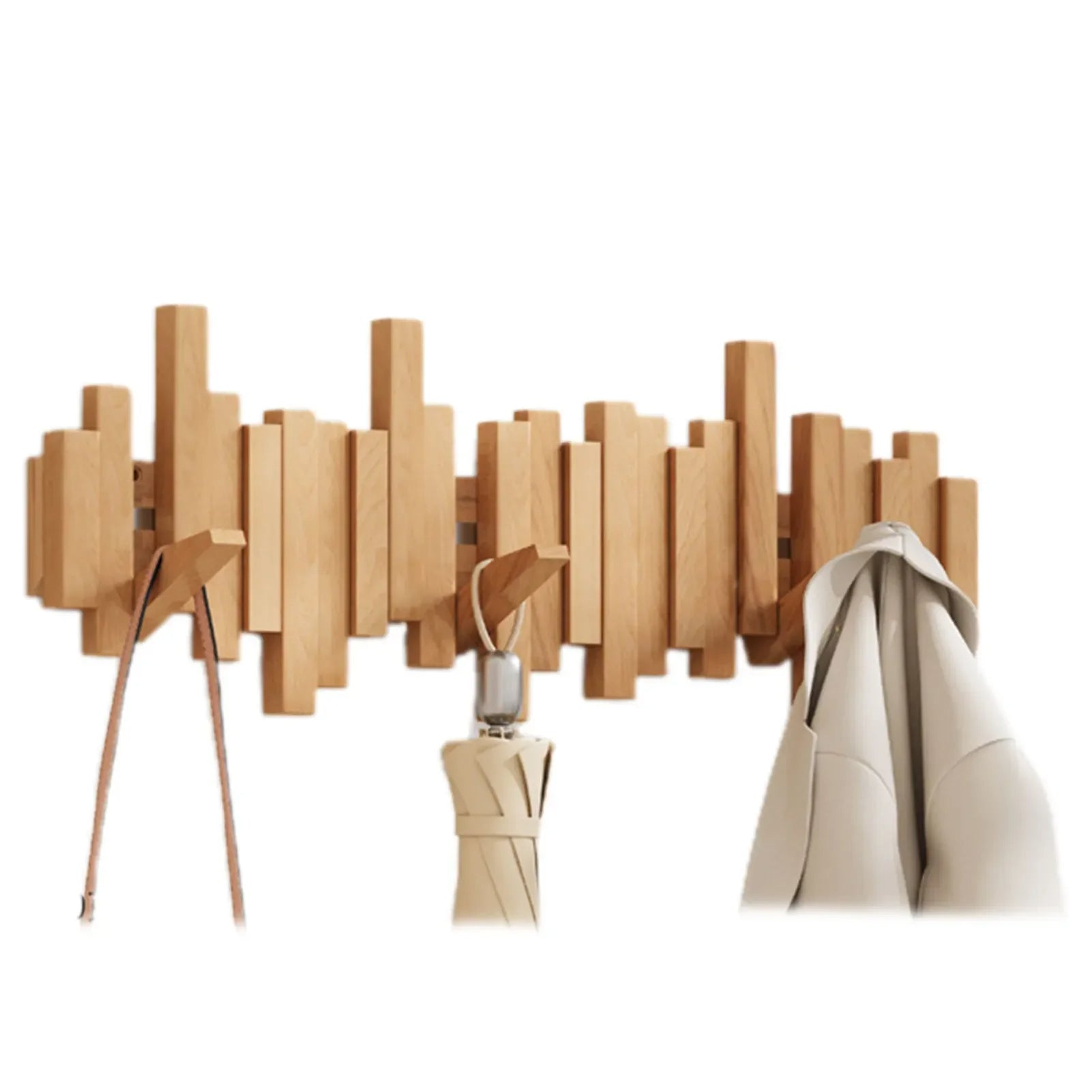 Elegant Wooden Wall-Mounted Coat Organizer with Magnetic Hooks
