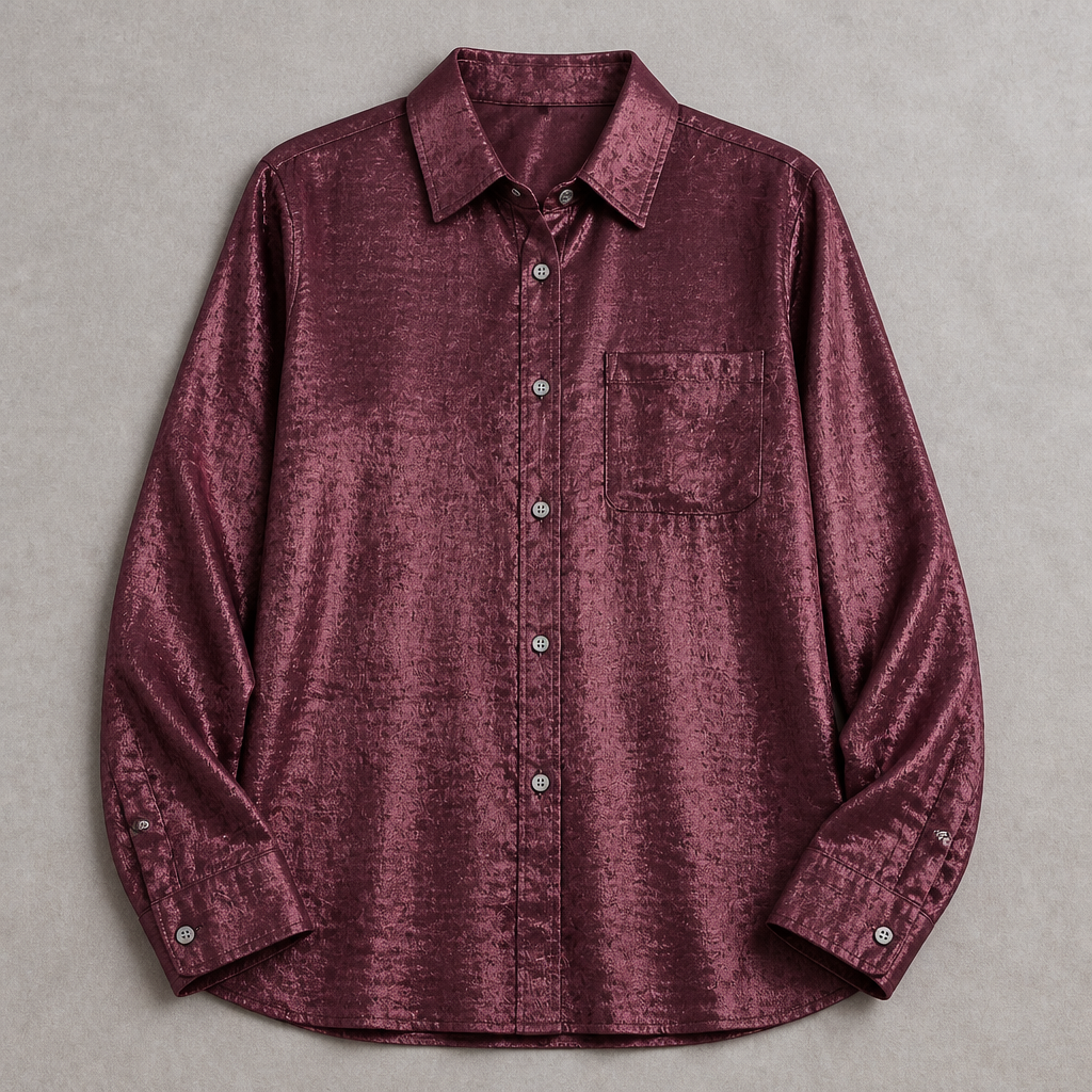 SilkenShade™ – Shiny Metallic Button-Down Shirt with Lapel Collar