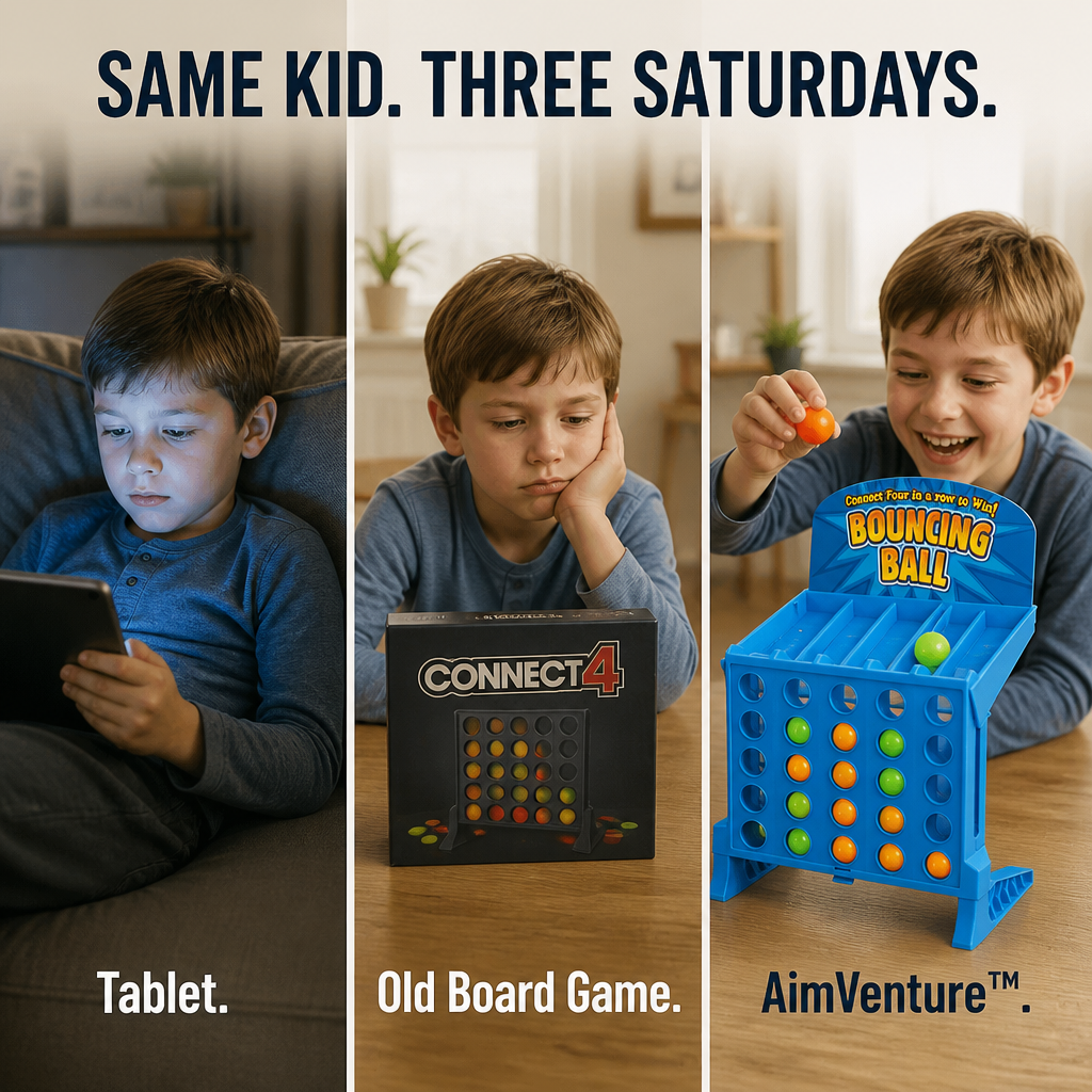 AimVenture™ — Bounce-Shoot Connect 4 That Pulls Kids Away from Screens and Sparks Loud Laughter