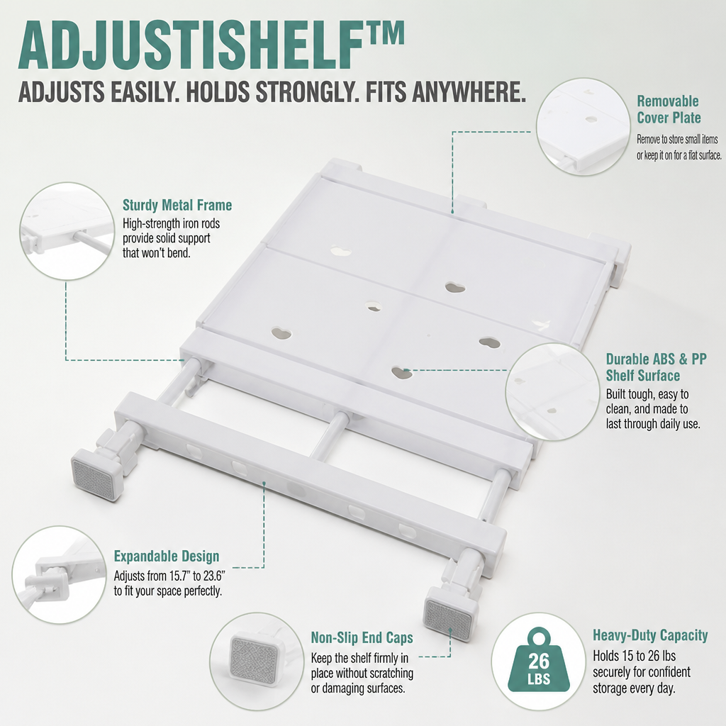 AdjustiShelf™ — Command Your Clutter with Effortless Strength and Perfect Fit