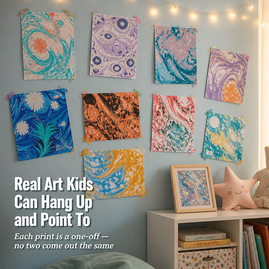SplashMuse™ Marbling Paint Kit — Swirl, Lift & Display Genuine Marbled Prints Kids Create Themselves