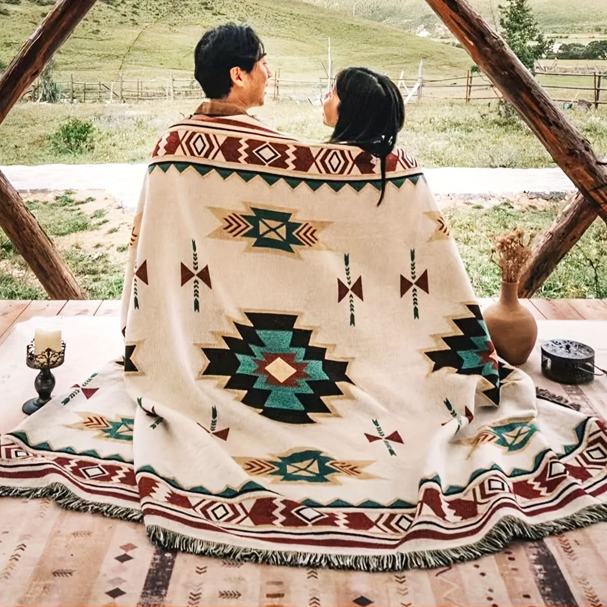 Southwestern Patterned Jacquard Blanket for Picnics
