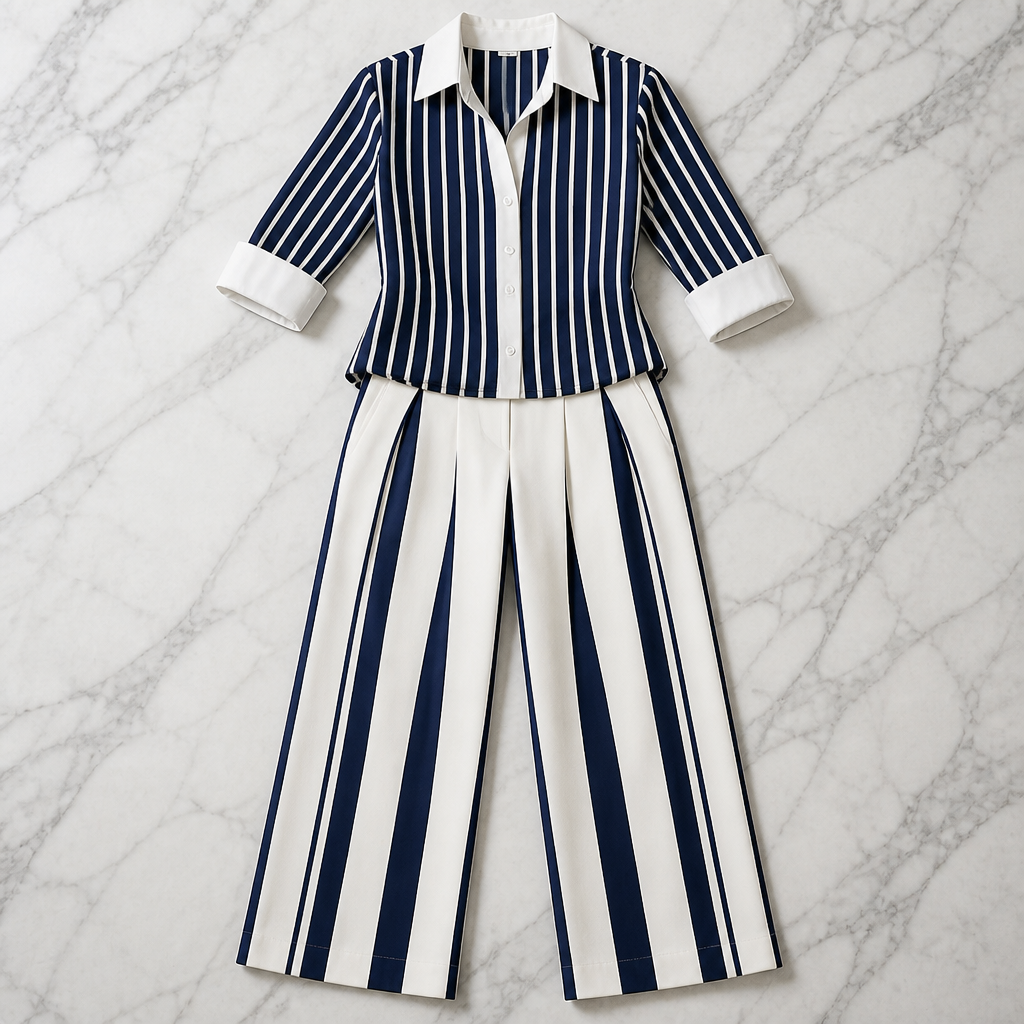 FlexiSilk™ – Stylish Striped Shirt with Wide-Leg Pants Set
