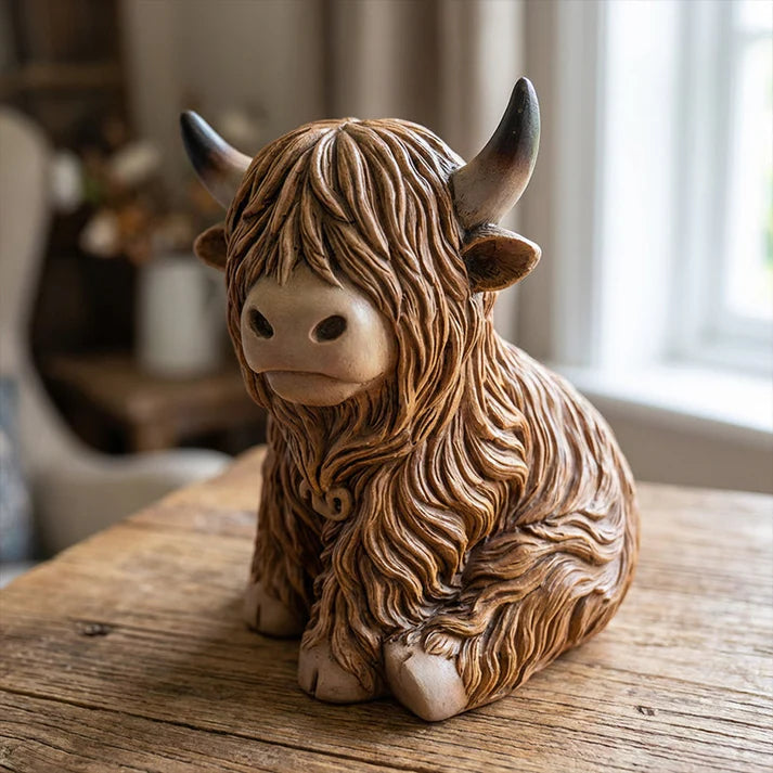Highland Cattle Night Lamp Made from Resin – Decorative Light with Warm Amber Glow
