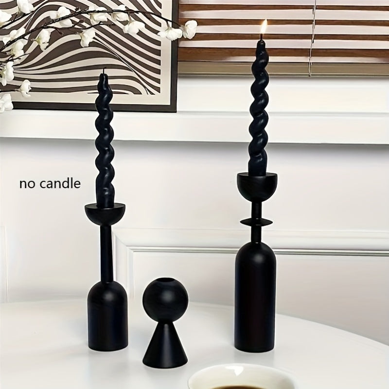 Luxe Emberwood – Chic Wooden Candle Holders Set