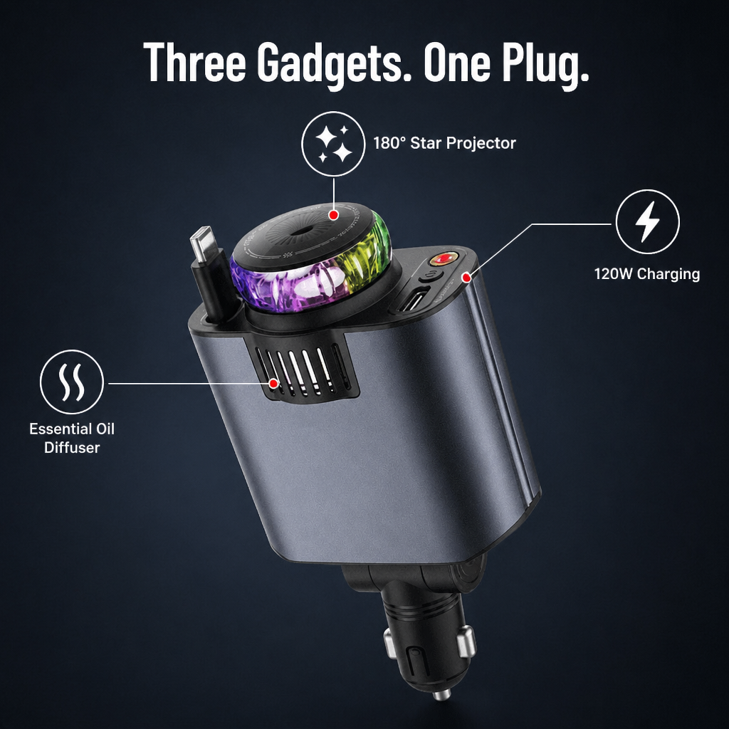 LumiVibe™ — Power, Scent & Star-Project Your Car with One Plug