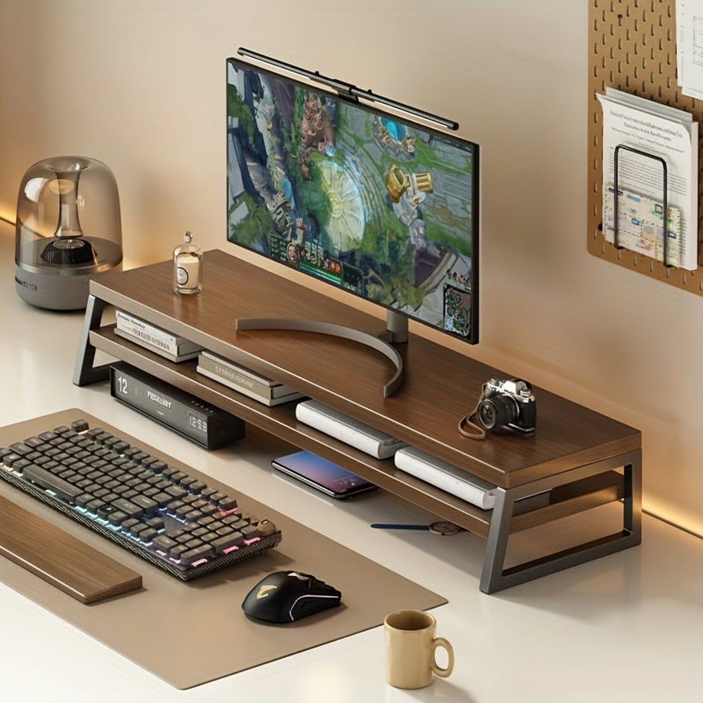 ElevatePro - Stylish Wooden Monitor Stand with Storage Solutions