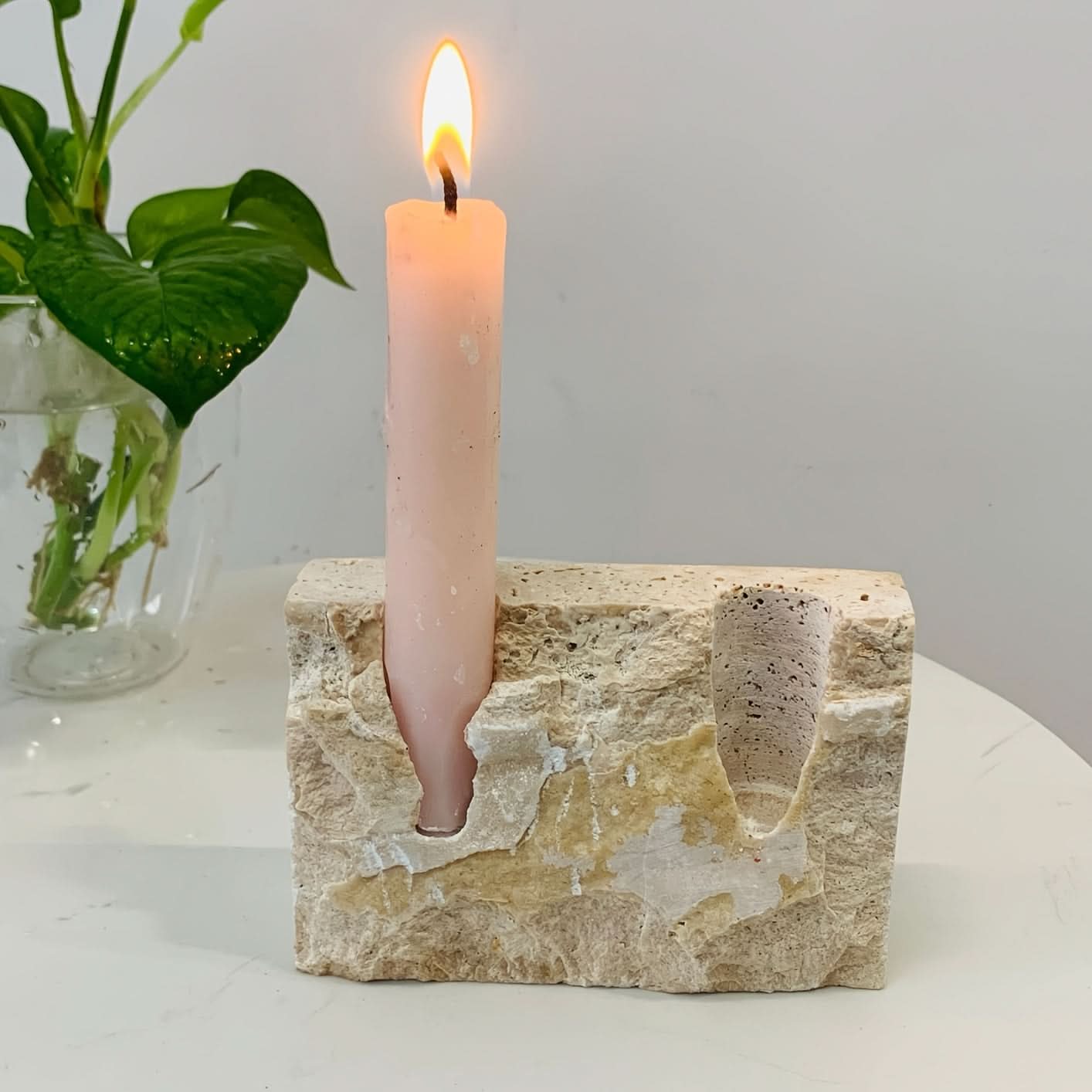 Rectangular Marble Candle Holder with Two Openings