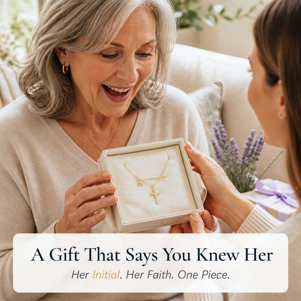 GlowAura™ — Stack Your Initial and Cross on a Radiant Gold Petal Chain