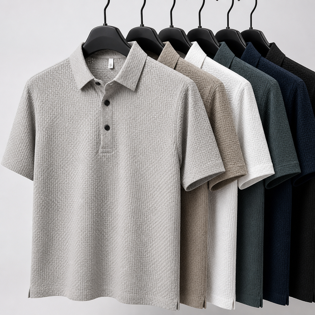 VentraBreeze™ – Breathable Textured Knit Polo Featuring Snap-Button Placket