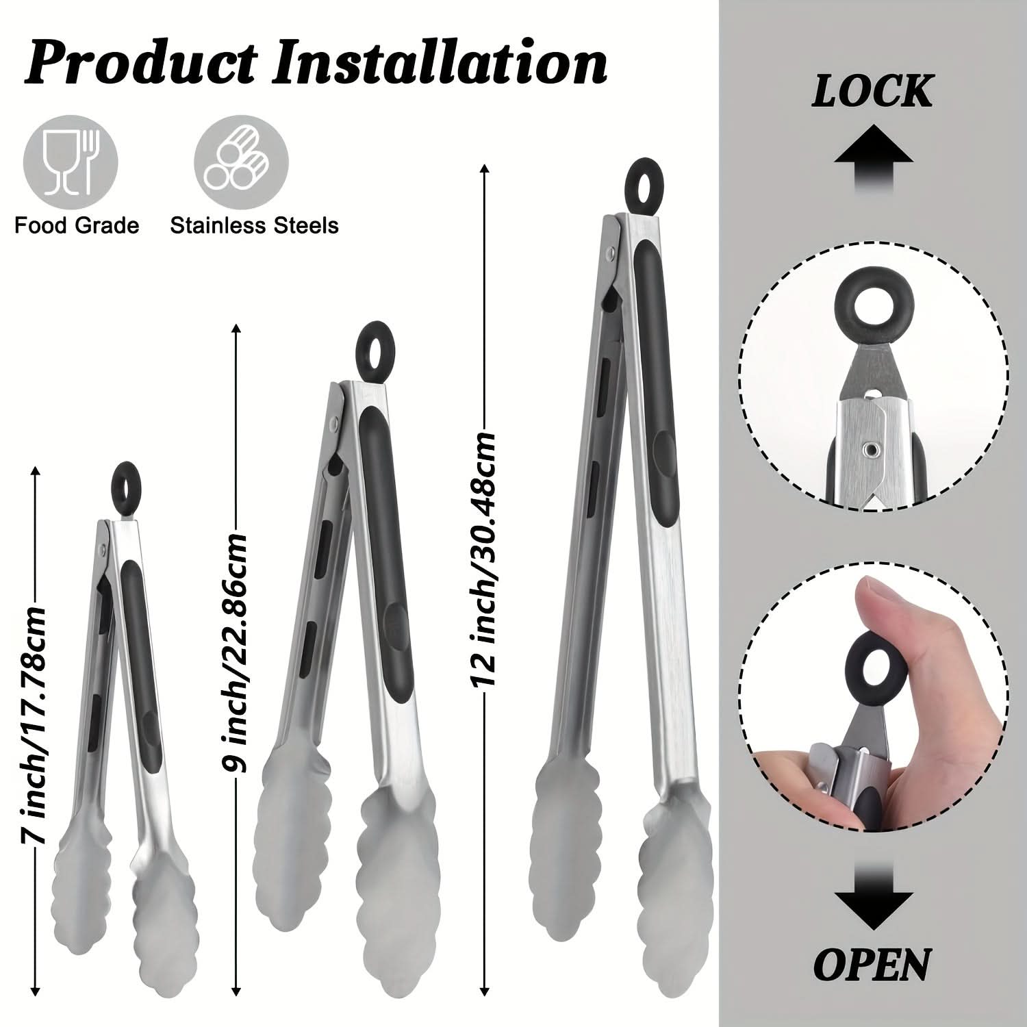 Stainless Steel Kitchen Tongs with Locking Mechanism