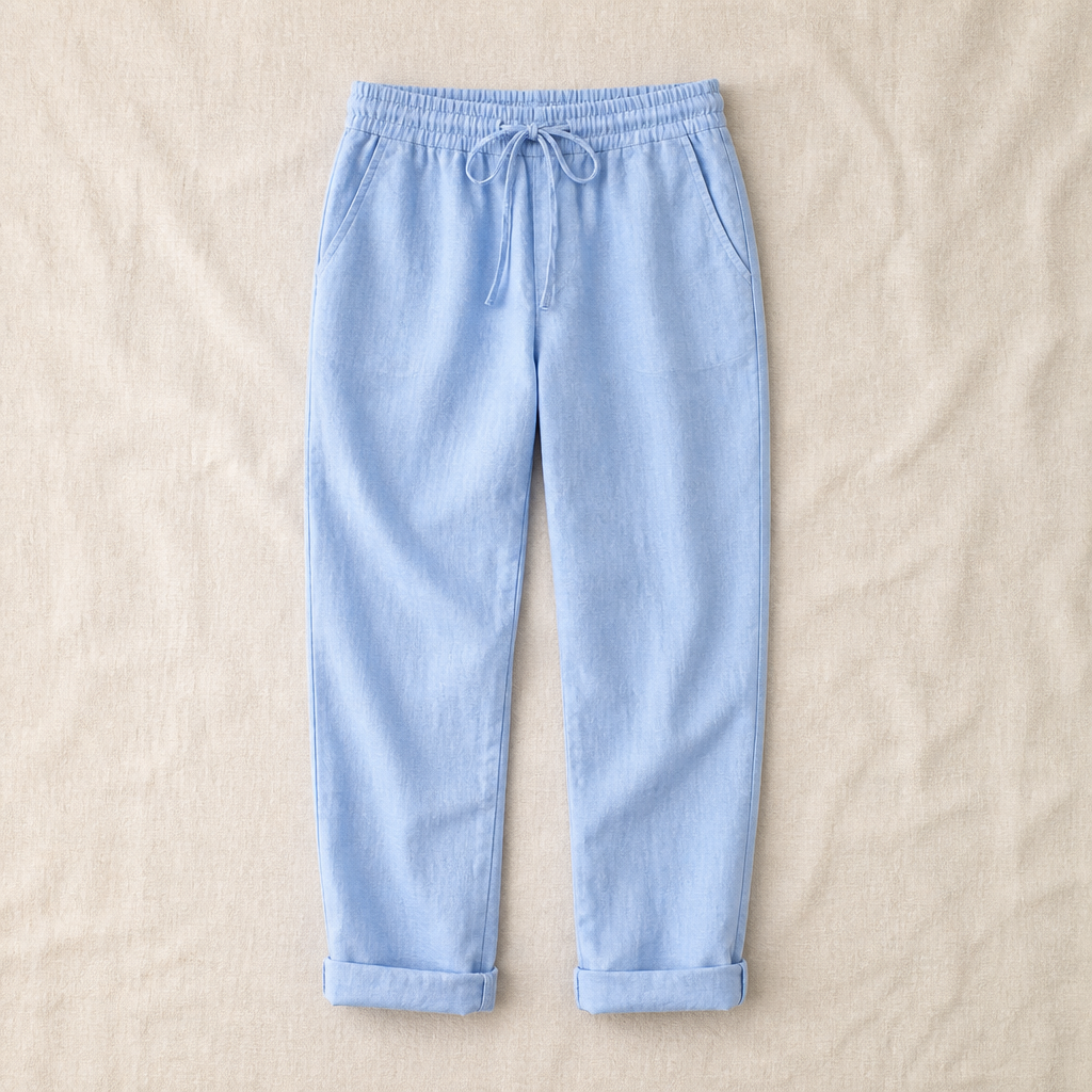 VelouraFlex™ – Airy Cotton-Linen Drawstring Pants with Tapered Cuffed Hem