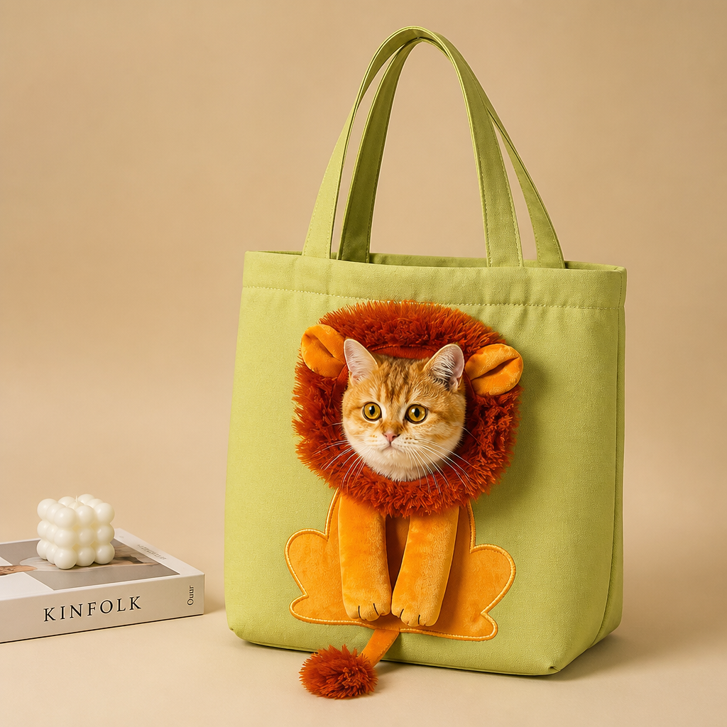 LumiPaw™ – Cuddly Lion Canvas Shoulder Pet Carrier with Plush Mane Hood