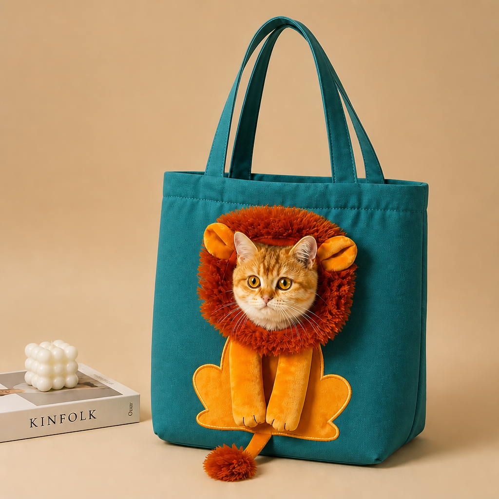 LumiPaw™ – Cuddly Lion Canvas Shoulder Pet Carrier with Plush Mane Hood