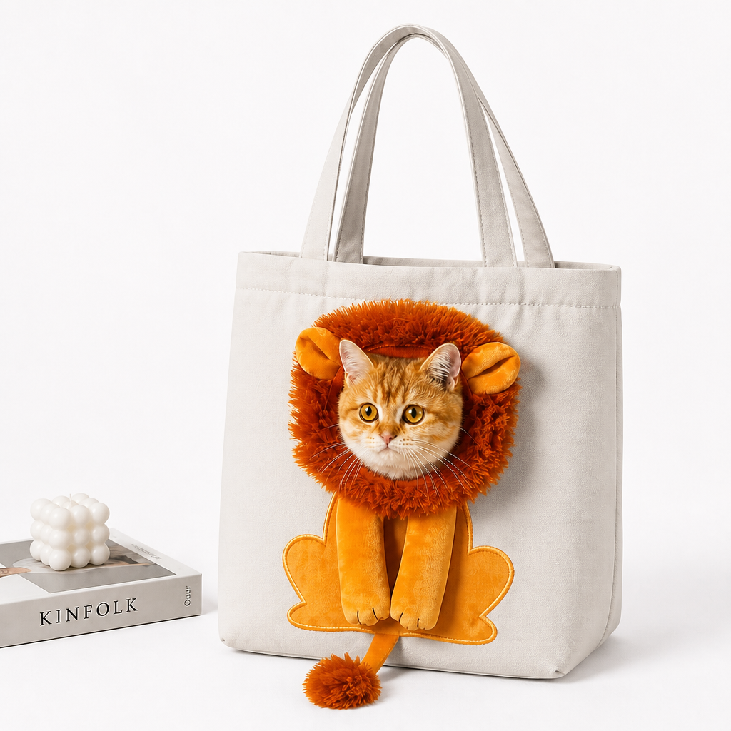 LumiPaw™ – Cuddly Lion Canvas Shoulder Pet Carrier with Plush Mane Hood
