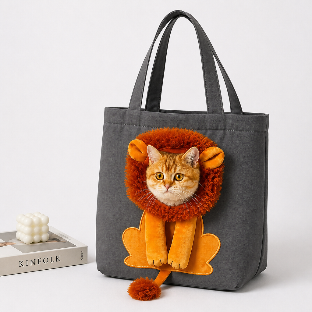 LumiPaw™ – Cuddly Lion Canvas Shoulder Pet Carrier with Plush Mane Hood