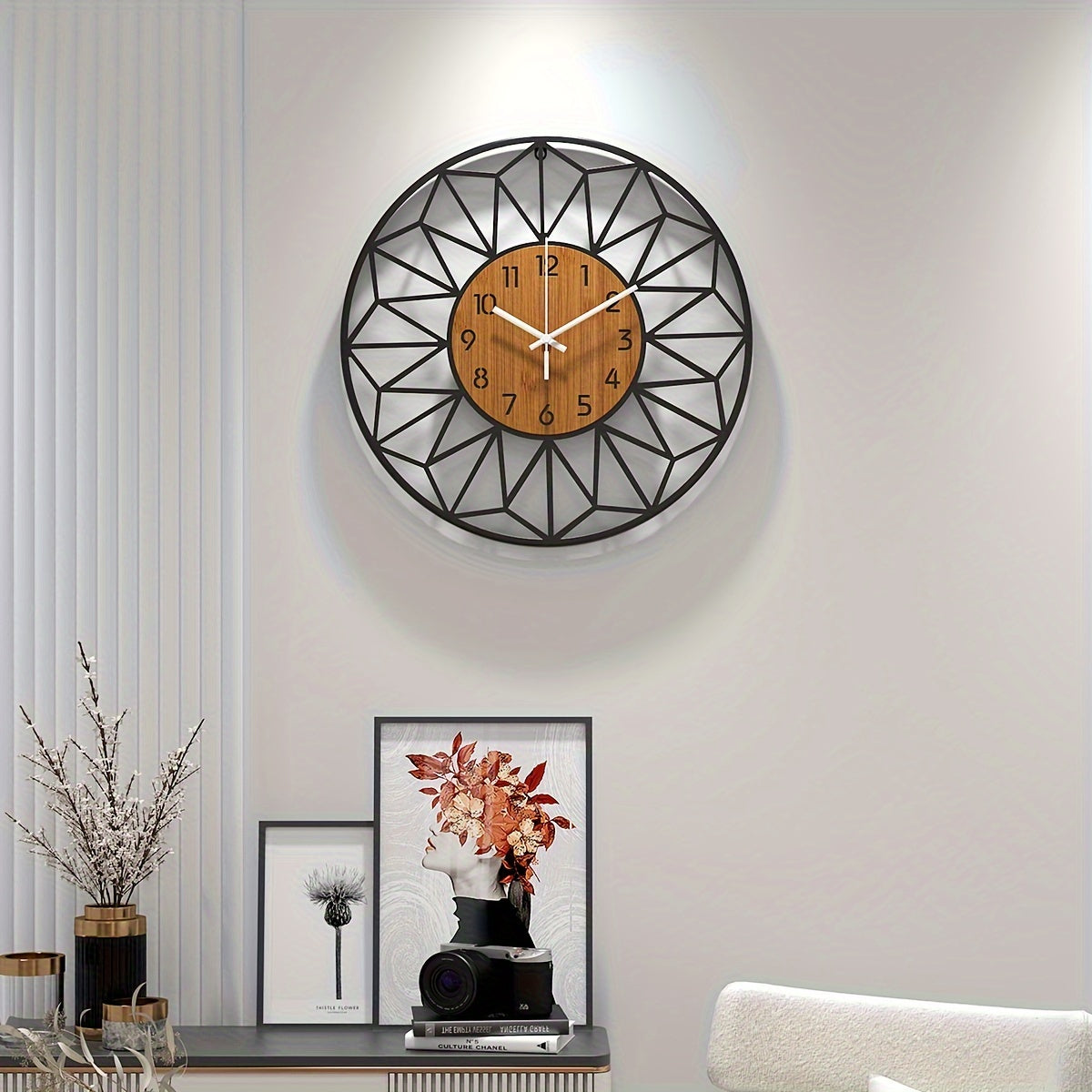 Chic Metal Timepiece with Wood-Look Finish