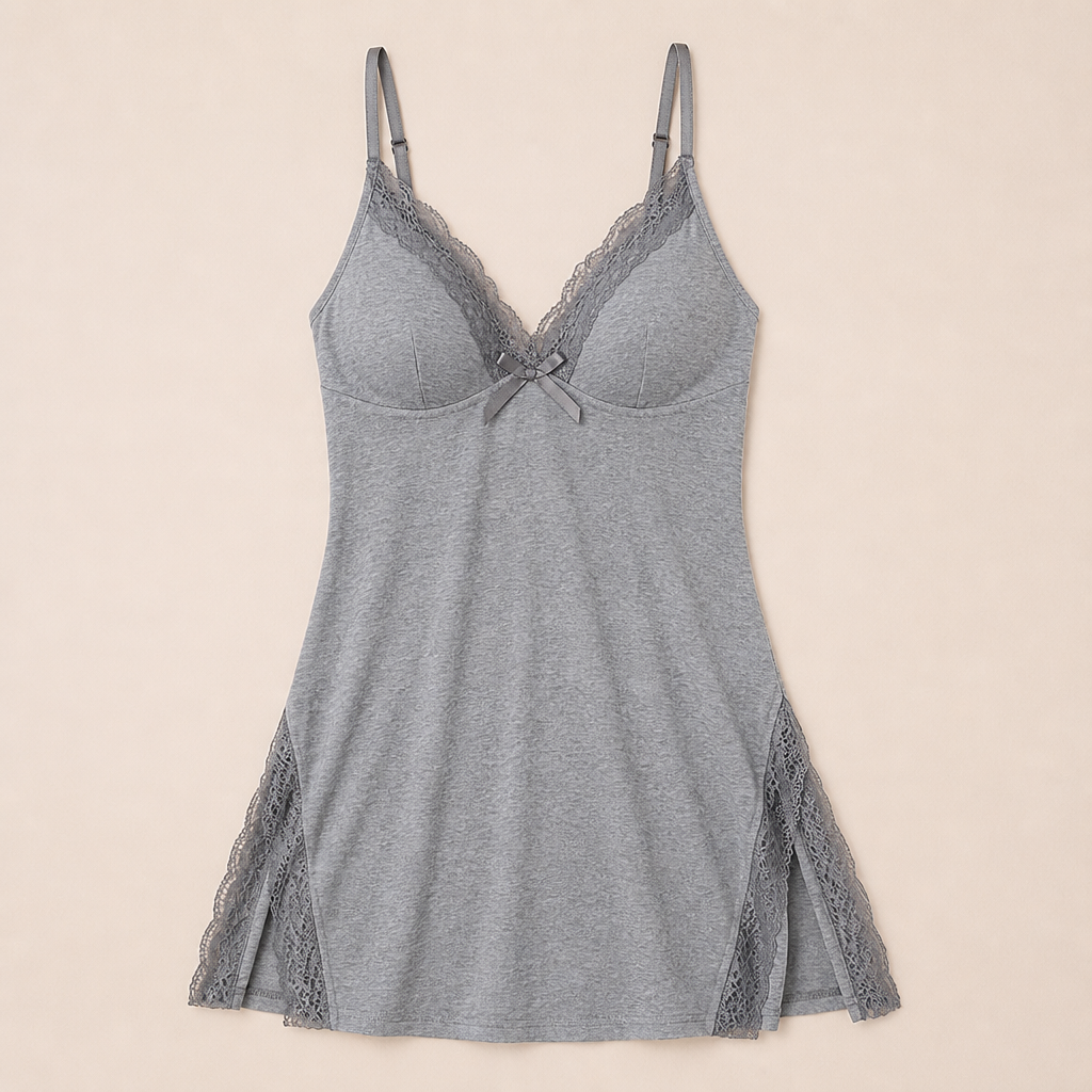 VeloraSilk™ – Soft Modal Lace Chemise with Built-In Support Cup