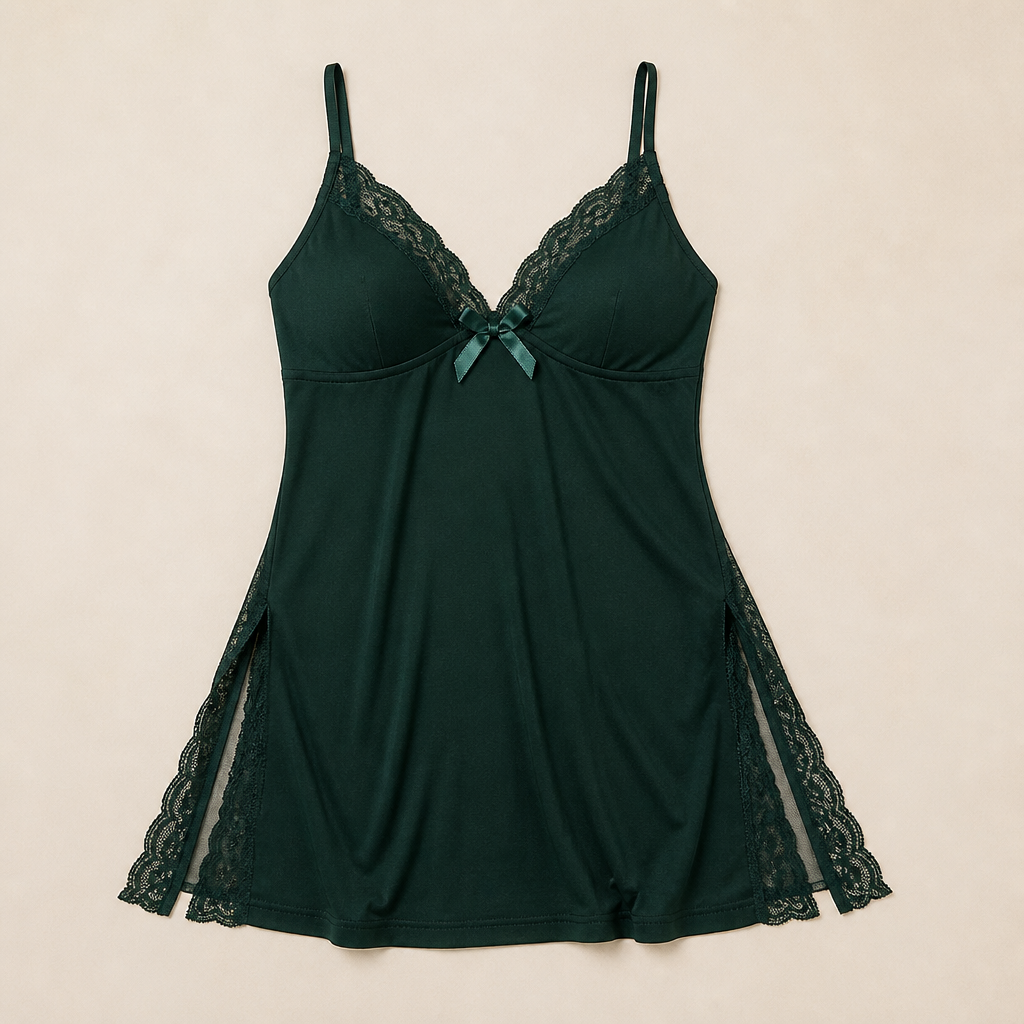VeloraSilk™ – Soft Modal Lace Chemise with Built-In Support Cup