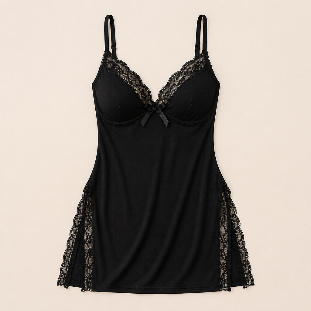 VeloraSilk™ – Soft Modal Lace Chemise with Built-In Support Cup