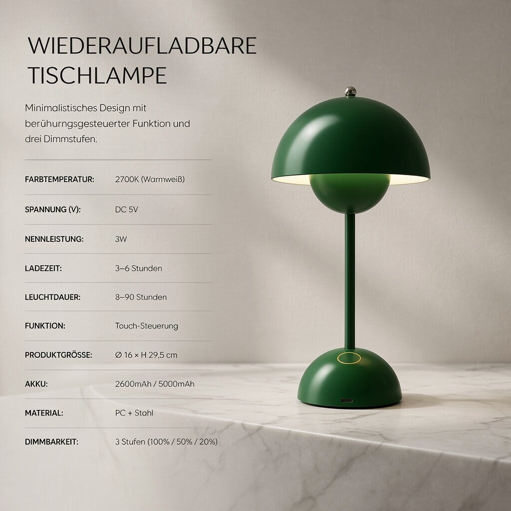Elegant Wireless LED Table Lamp | Dimmable & Rechargeable