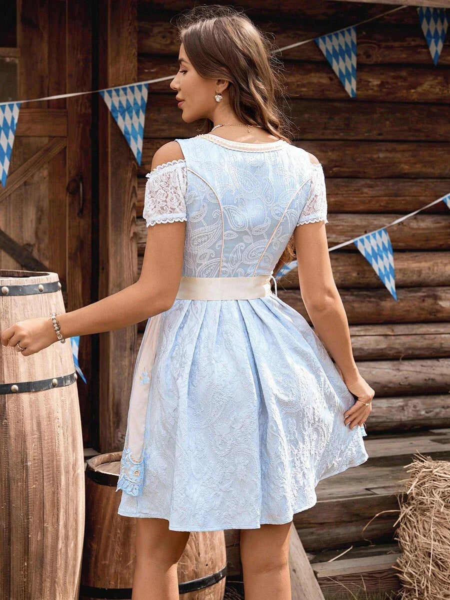Elegant Midi Dirndl with Lace & Apron | Perfect for Oktoberfest