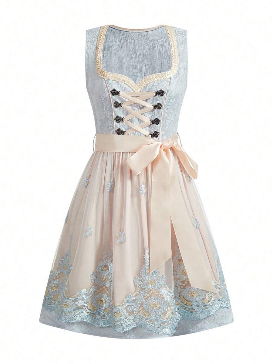 Elegant Midi Dirndl with Lace & Apron | Perfect for Oktoberfest