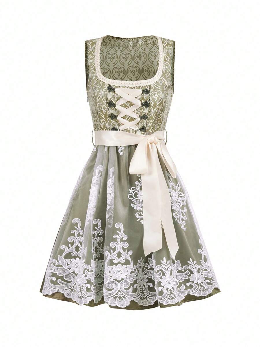Elegant Midi Dirndl with Lace & Apron | Perfect for Oktoberfest