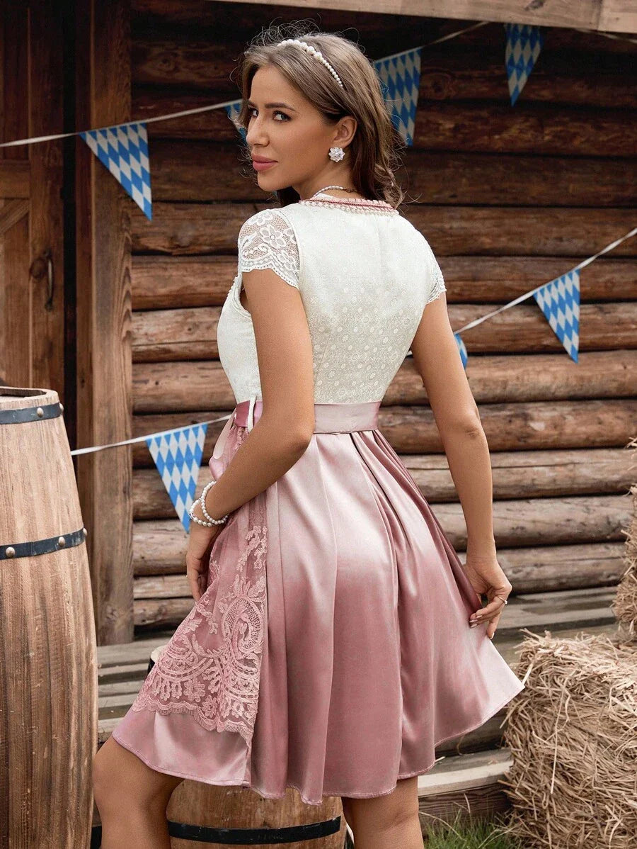 Elegant Midi Dirndl with Lace & Apron | Perfect for Oktoberfest