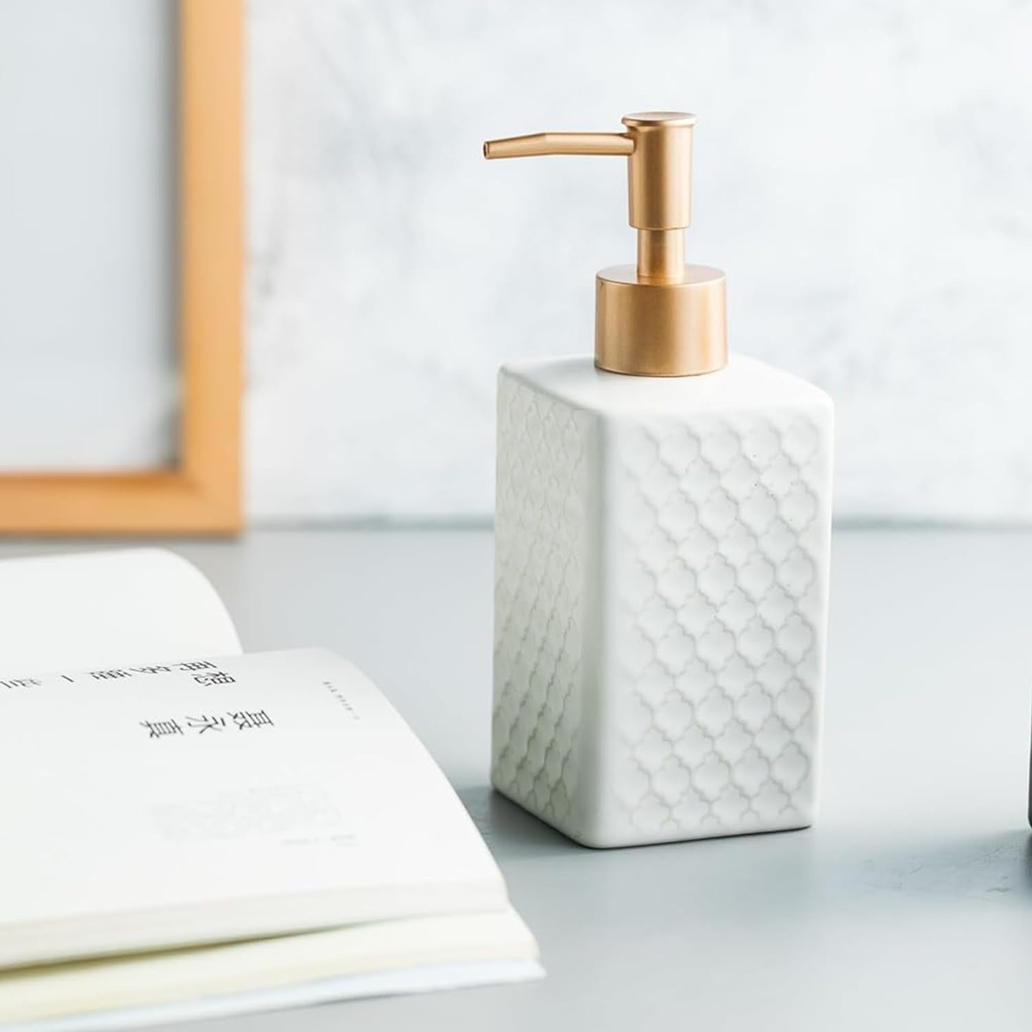 Elegant Ceramic Soap Dispenser with Gold Accent