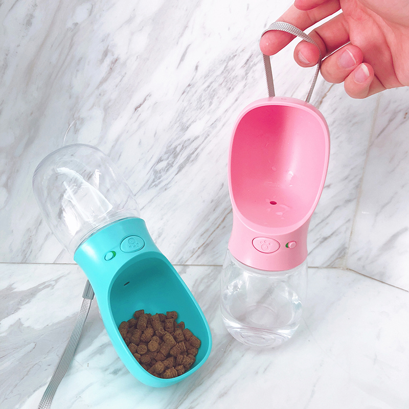 Portable Pet Water Bottle with Snack Compartment and Waste Bag Holder