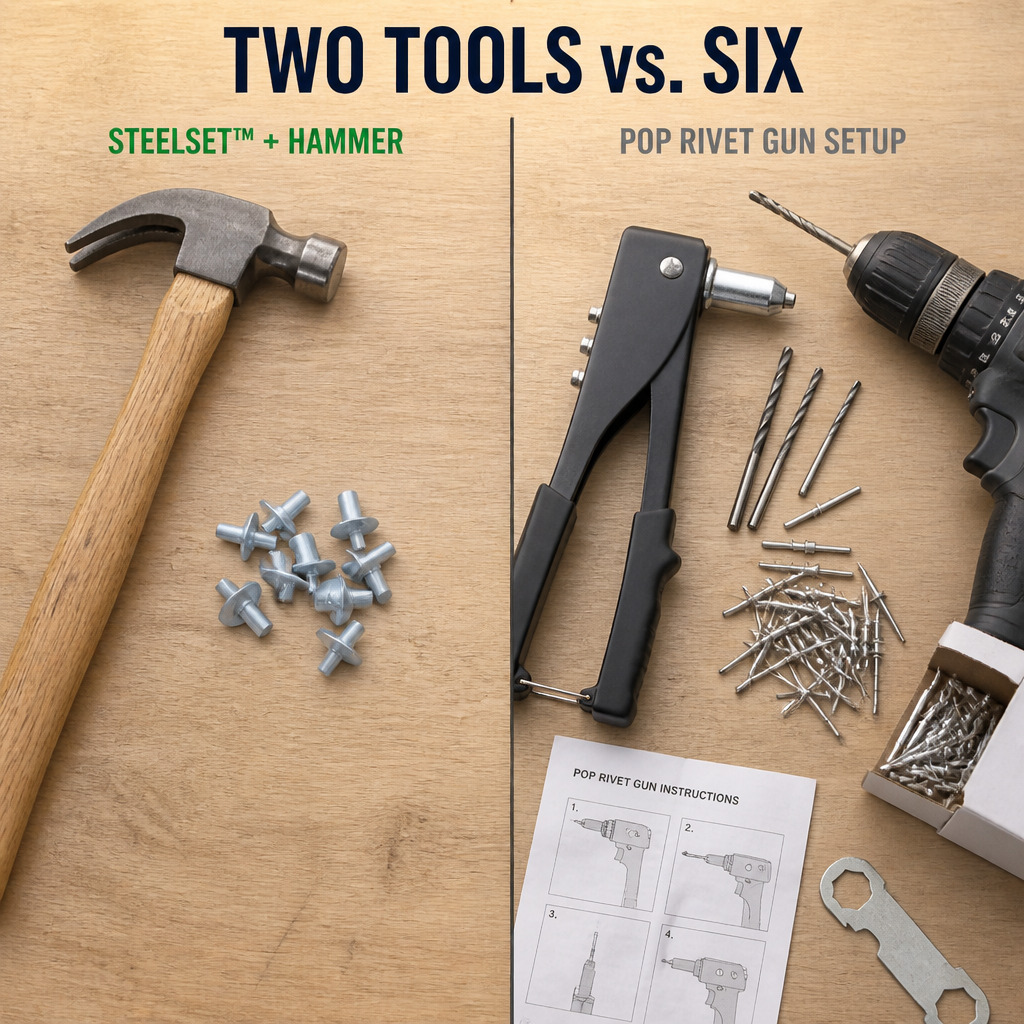 IronClench™ Hammer Rivets — One Tap Locks Repairs Tight, Fast, and Forever