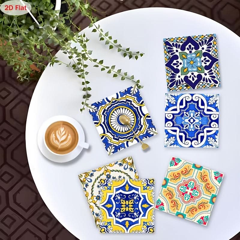Artistic Pattern Wooden Coaster Set in Rustic Style
