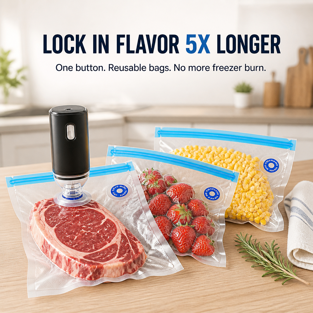 FreshSeal Pro™ — Preserve Meat And Berries 5x Longer With One-Button Vacuum Bags