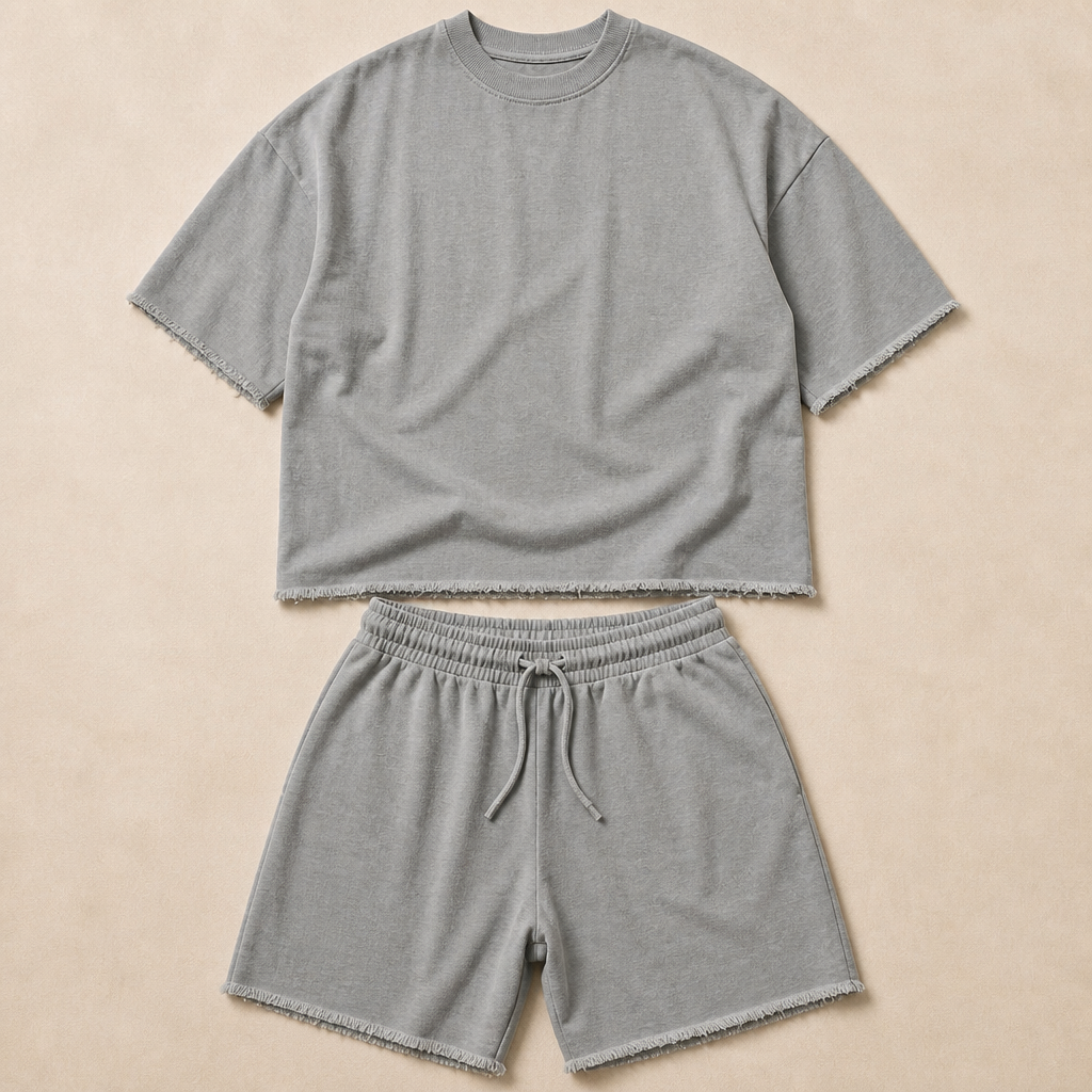 ArdentFlex™ – Oversized Relaxed Raw-Edge Tee and Shorts Set