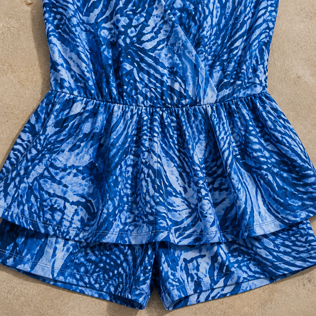 SolaraMist™ – Sheer V-Neck Swim Romper Featuring Watercolor Design