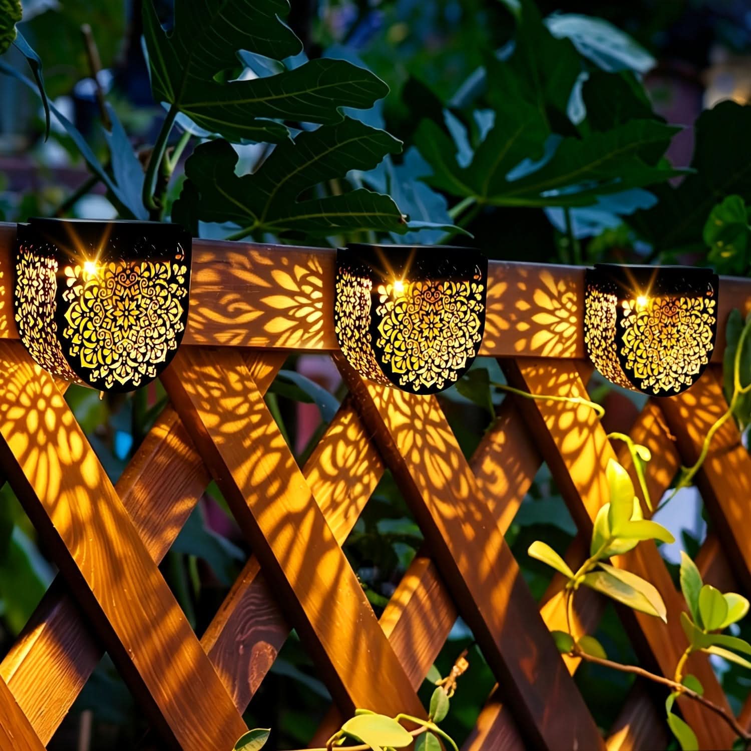 4-Pack of Solar Outdoor Fence Lights with HollowGlow Design