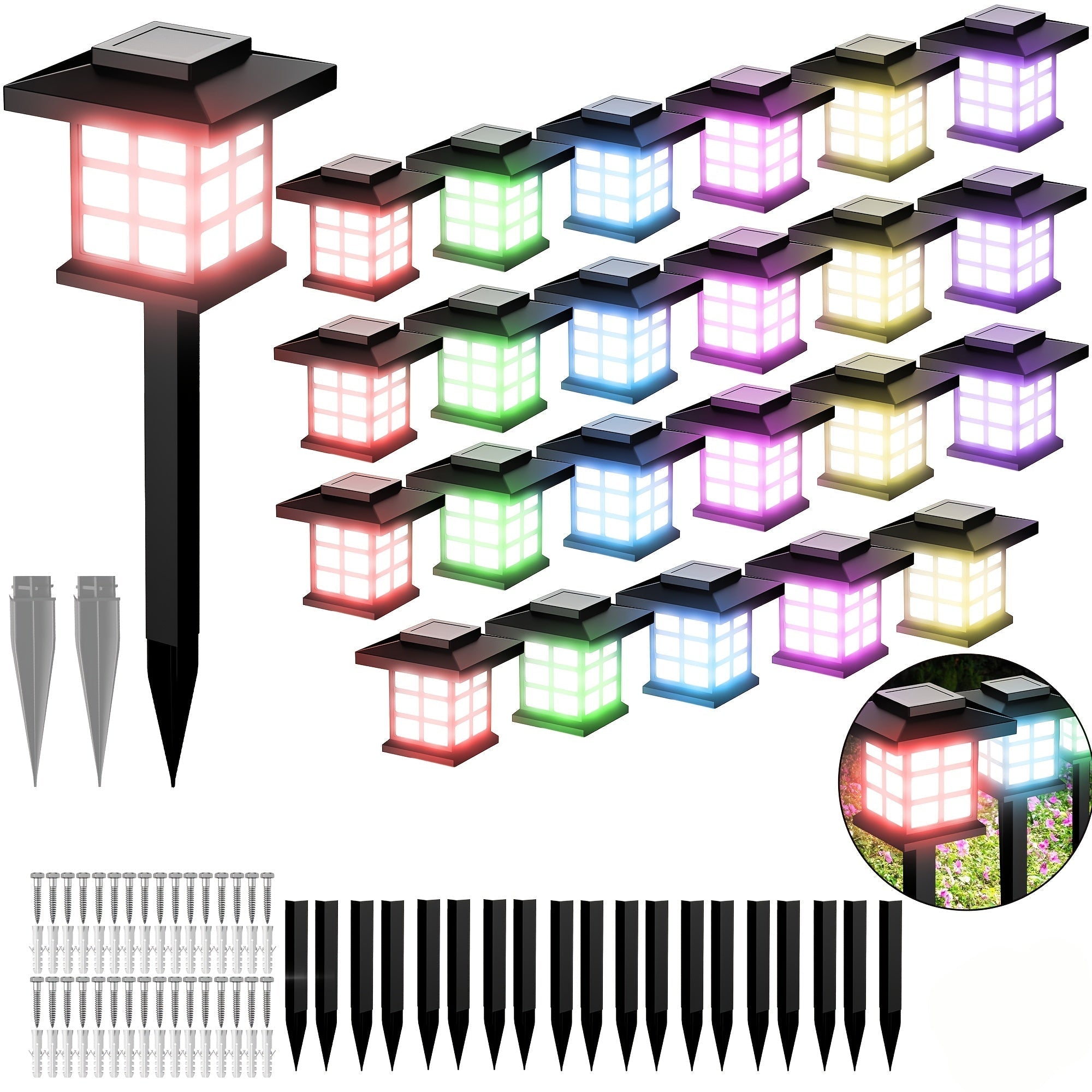 RadiantGlow - 24-Piece Multi-Hued Solar Garden Lighting Set