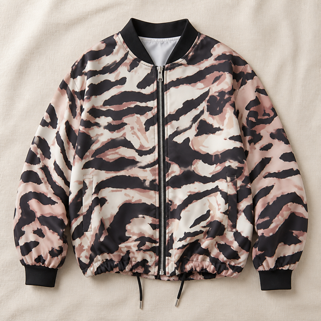 SavaraStrike™ – Bold Zebra Print Bomber Jacket with Full-Length Zip
